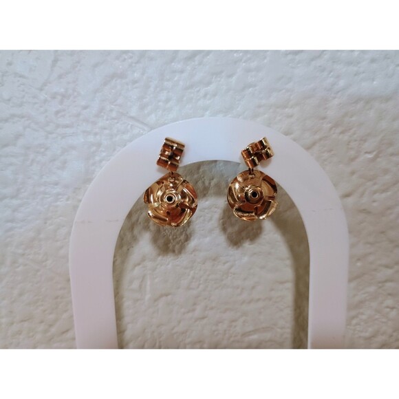 Vintage Unsigned Red Rose Gold Tone Stud Dangle Earrings - Picture 4 of 4